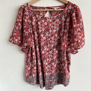 Women's Lucky Brand Floral Blouse Top Size L Red